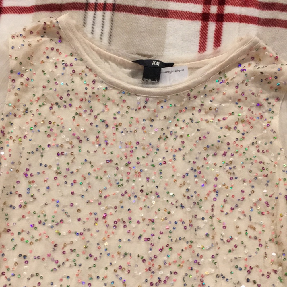 Gorgeous Rainbow Sequin Top Holiday Dazzler H&M Size XS NWT raw edge sleeves - Picture 11 of 16
